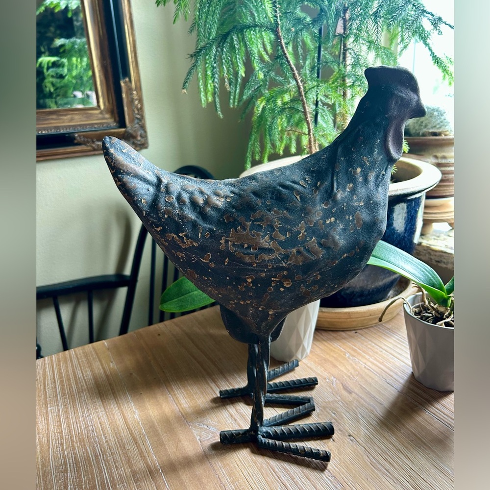 Large Handcrafted Recycled Metal Chicken  Rooster Wrought Iron Garden Home Decor